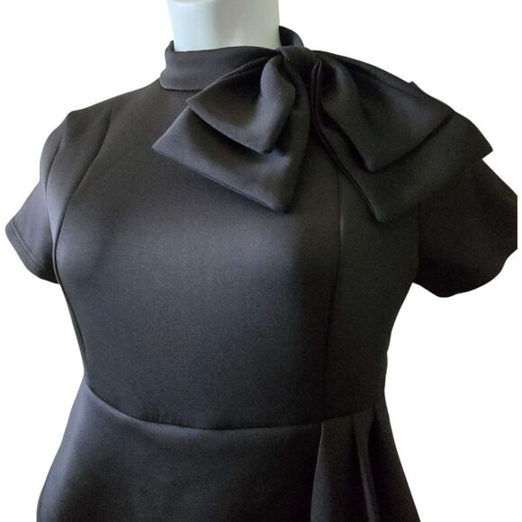 Black Retro 40s/50s Style Peplum Dress. Neck Bowtie. Fits Sz 14. Curvy Mad Men - Picture 4 of 9